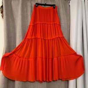 Orange, Pleaded Tori Burch Maxi Skirt